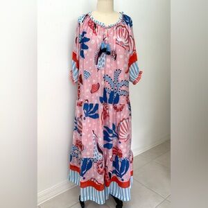 Printfresh Voyage Dress NWT Seahorse Haven Print Cotton Tassel Ties Slip L